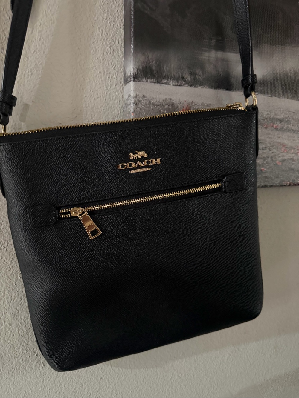 Coach Black Pebbled Leather Crossbody with Gold Hardware